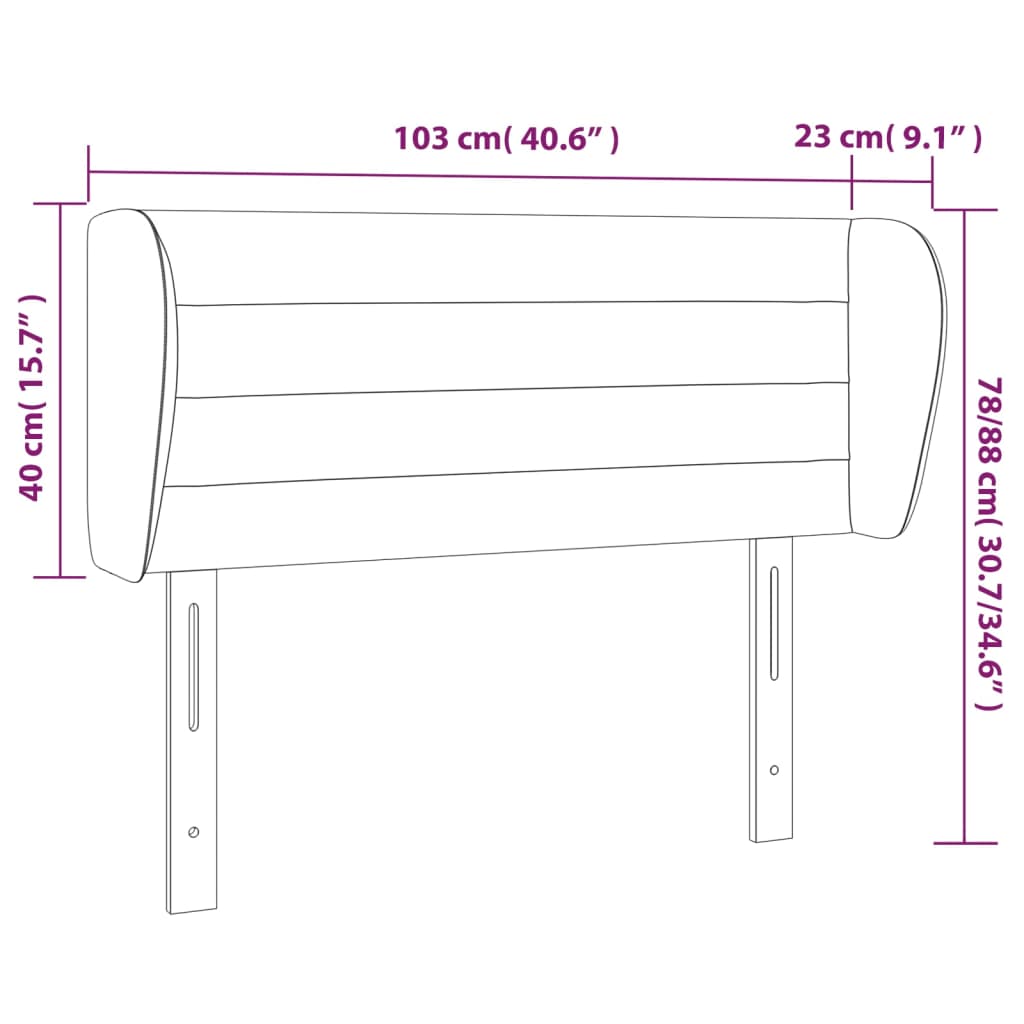 Vzglavje z ušesi temno sivo 103x23x78/88 cm blago