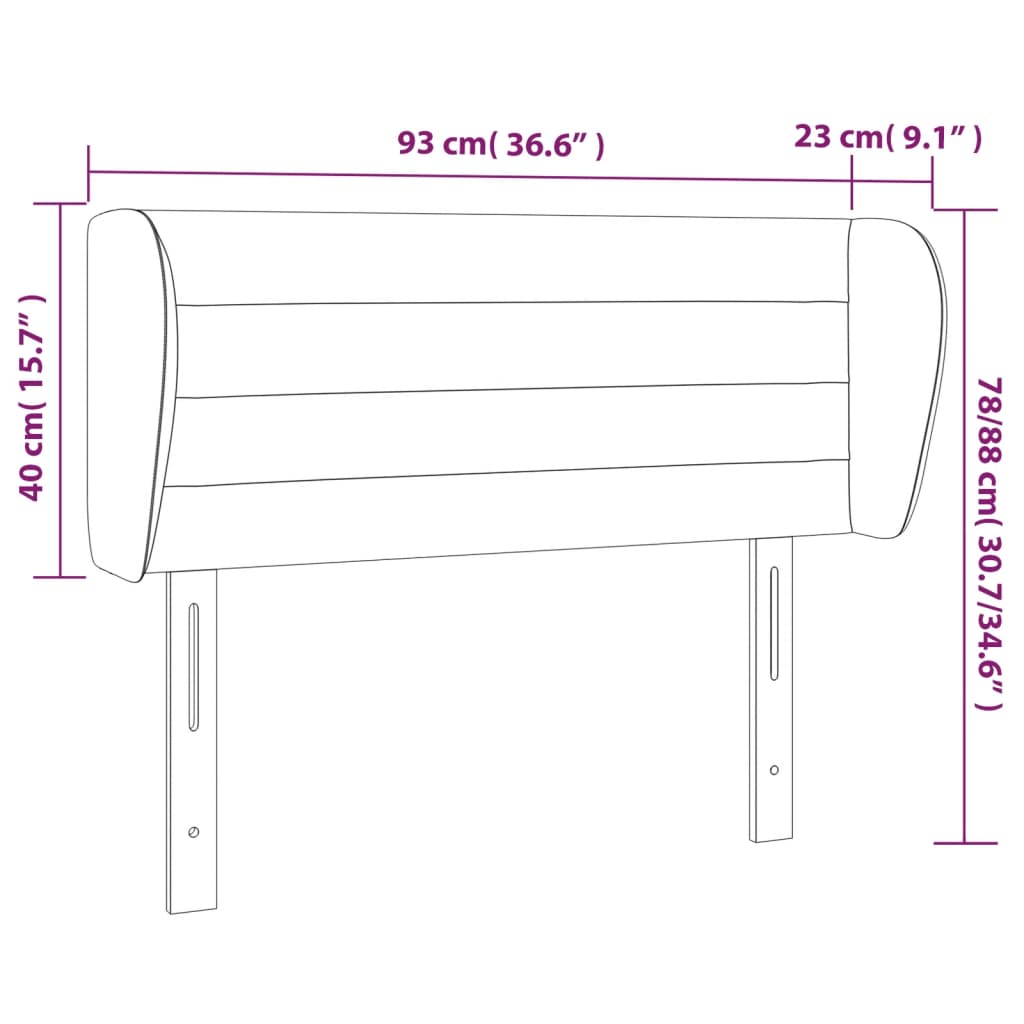 Vzglavje z ušesi temno sivo 93x23x78/88 cm žamet