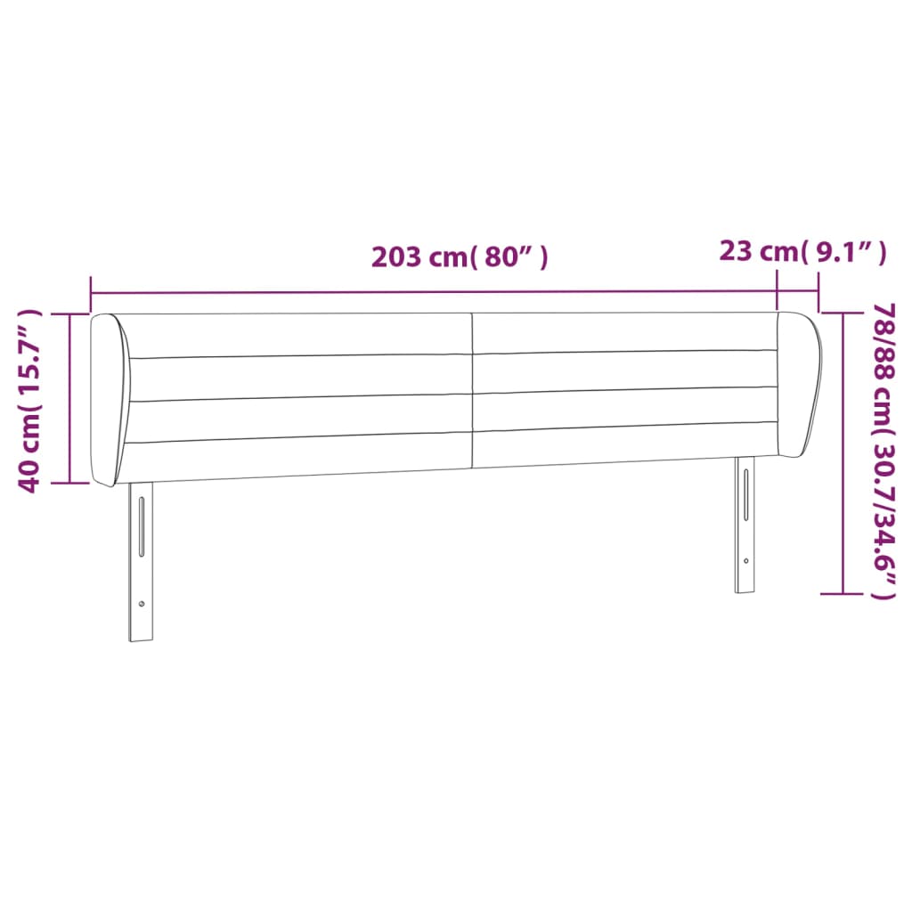 Vzglavje z ušesi temno modro 203x23x78/88 cm žamet