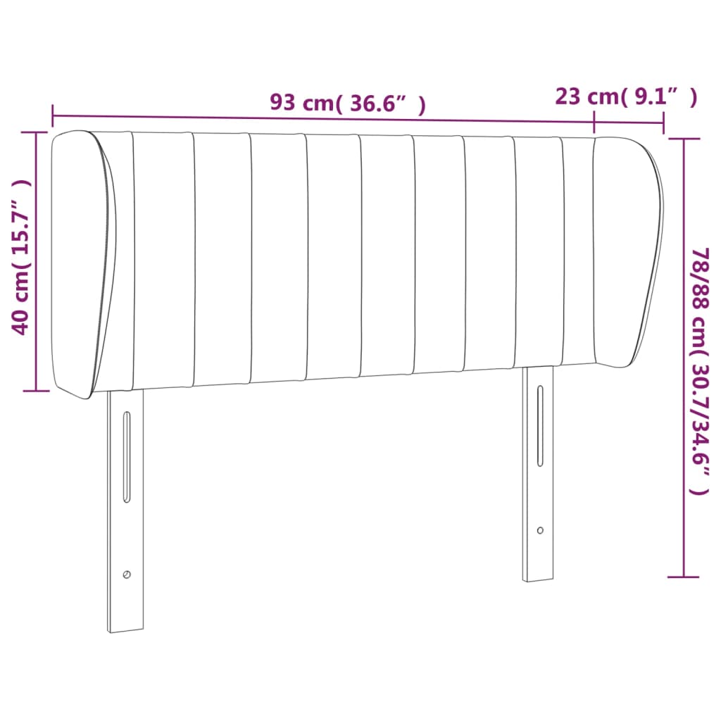 Vzglavje z ušesi temno sivo 93x23x78/88 cm blago