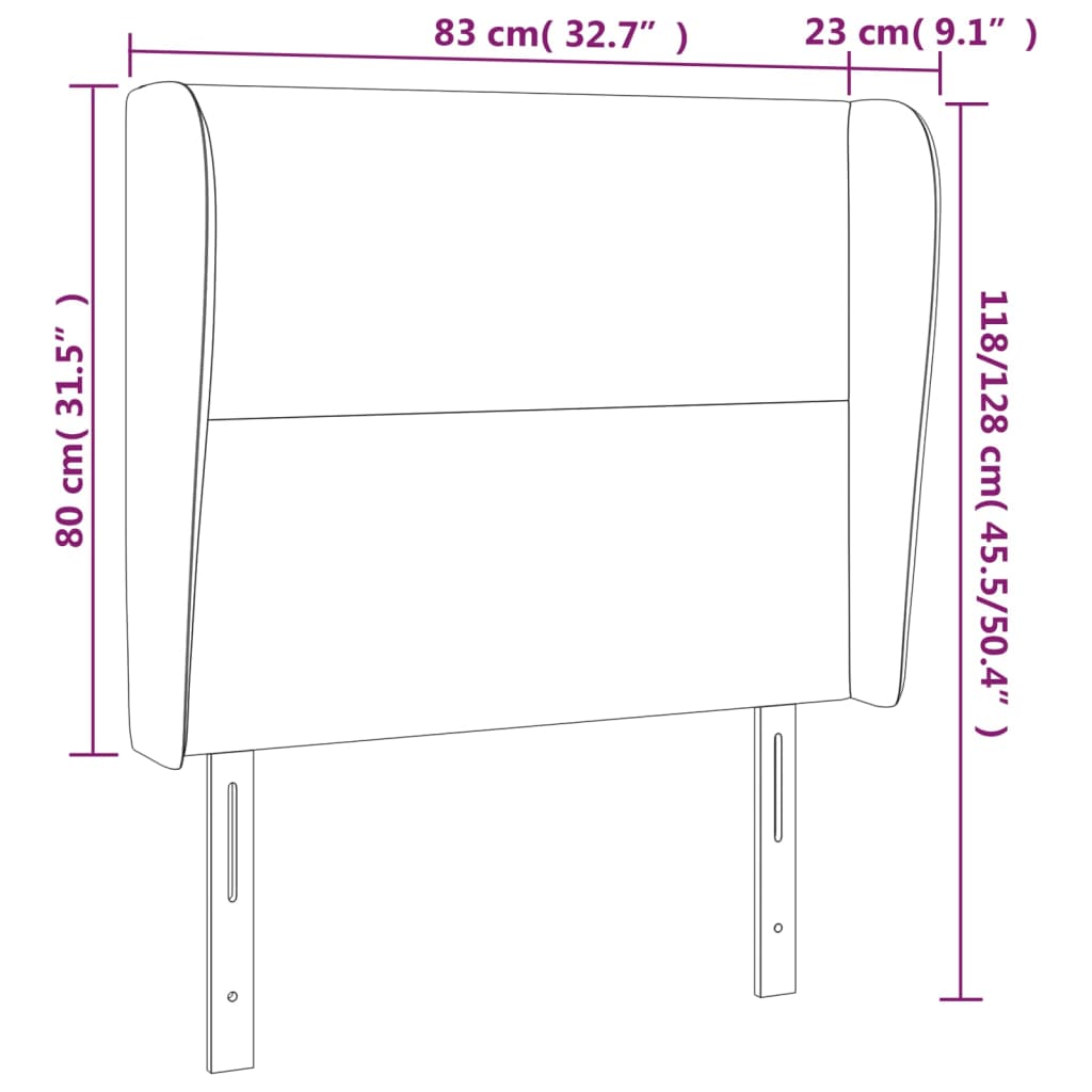 Vzglavje z ušesi temno sivo 83x23x118/128 cm blago