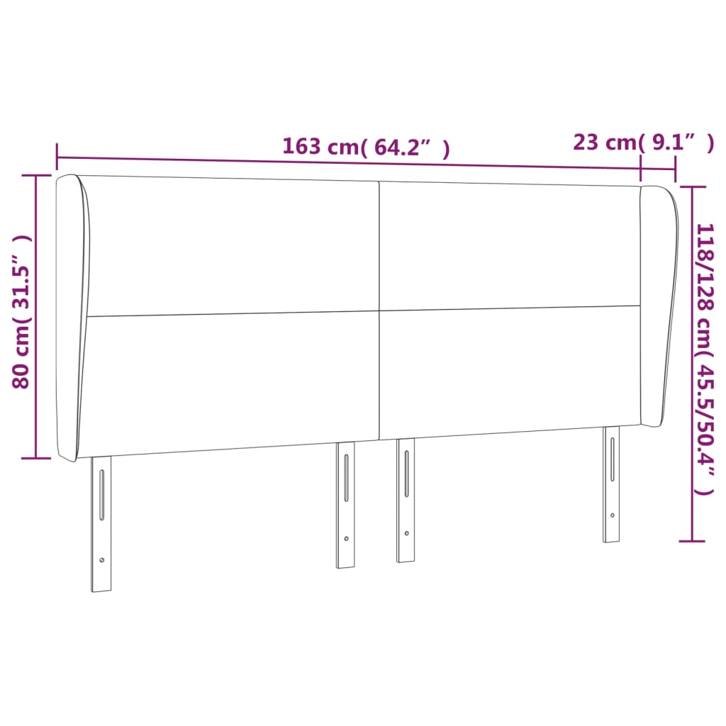 Vzglavje z ušesi temno sivo 163x23x118/128 cm blago