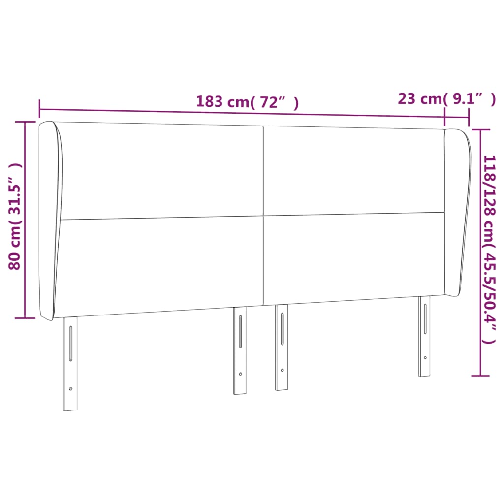 Vzglavje z ušesi taupe 183x23x118/128 cm blago