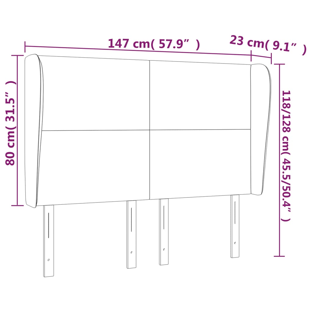 Vzglavje z ušesi temno modra 147x23x118/128 cm žamet