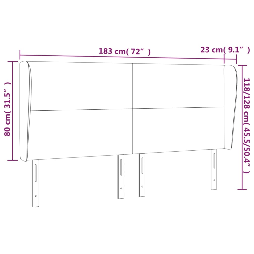 Vzglavje z ušesi temno sivo 183x23x118/128 cm žamet