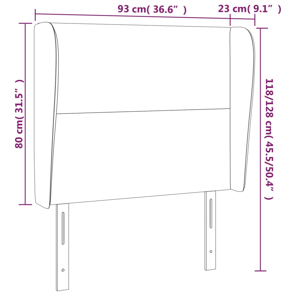 Vzglavje z ušesi sivo 93x23x118/128 cm umetno usnje