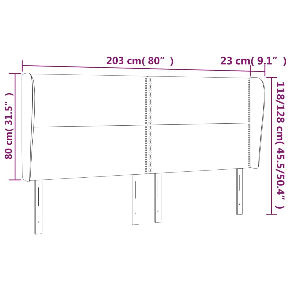 Vzglavje z ušesi temno modra 203x23x118/128 cm žamet