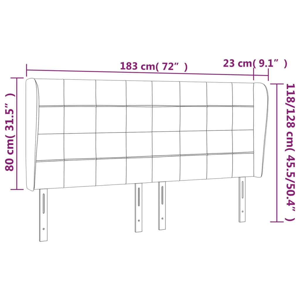 Vzglavje z ušesi modro 183x23x118/128 cm blago