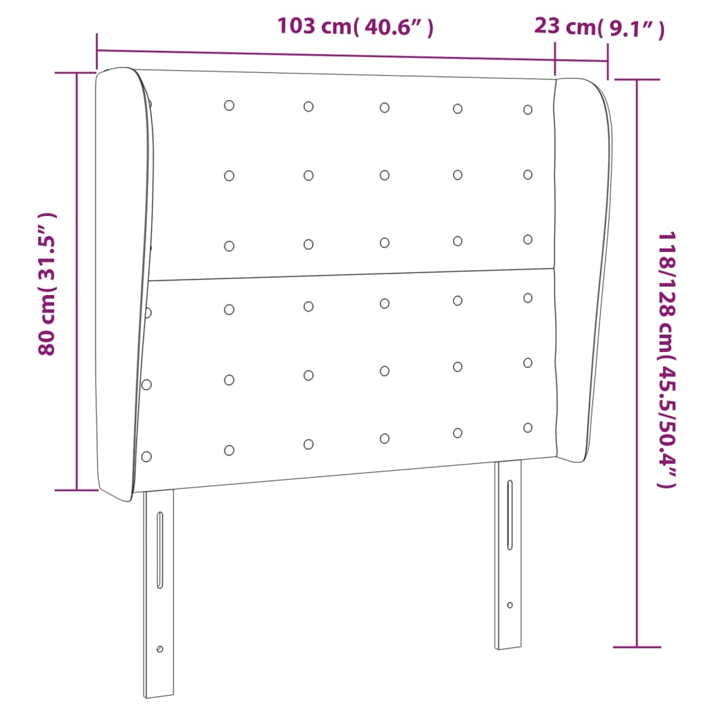 Vzglavje z ušesi sivo 103x23x118/128 cm umetno usnje