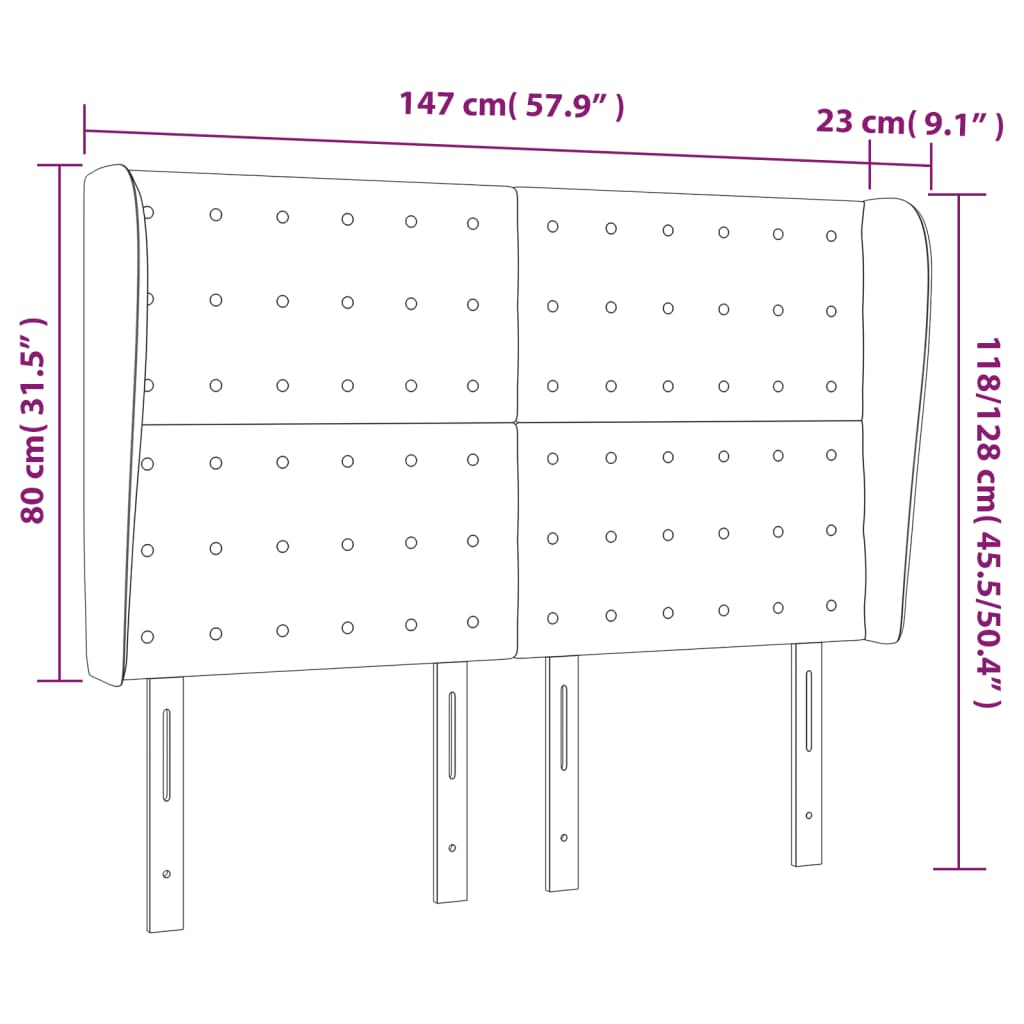 Vzglavje z ušesi belo 147x23x118/128 cm umetno usnje