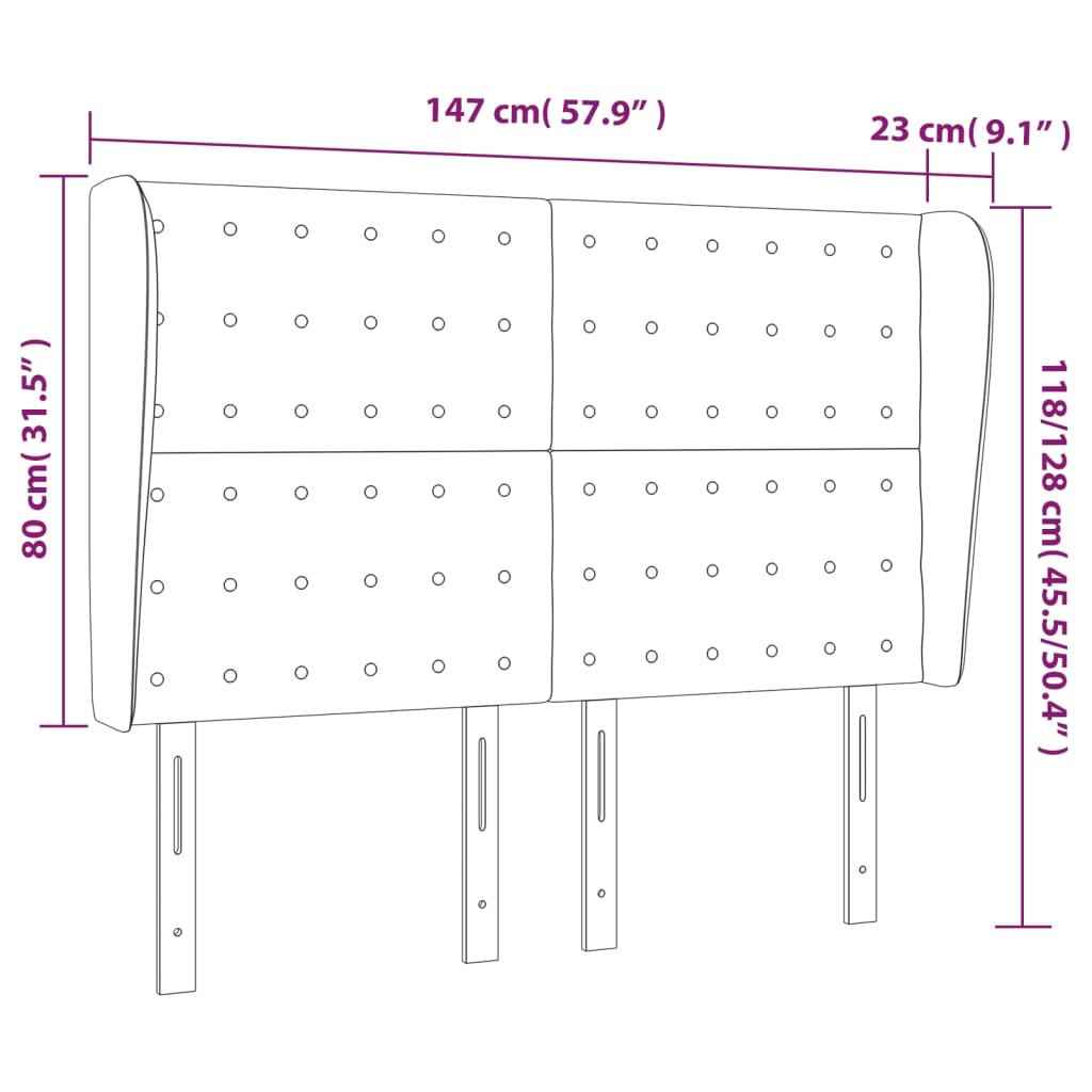 Vzglavje z ušesi sivo 147x23x118/128 cm umetno usnje