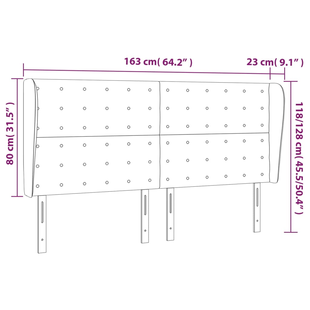 Vzglavje z ušesi črno 163x23x118/128 cm umetno usnje