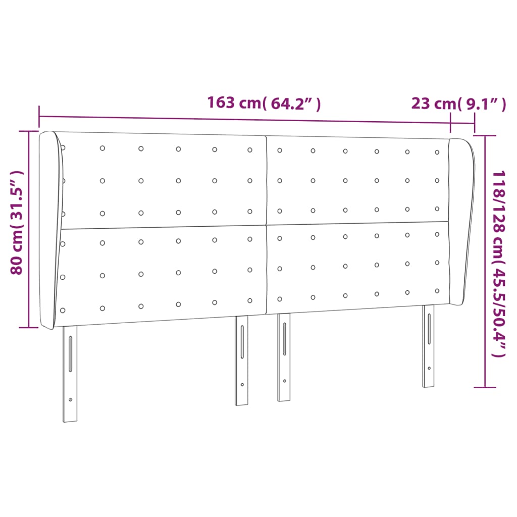 Vzglavje z ušesi sivo 163x23x118/128 cm umetno usnje