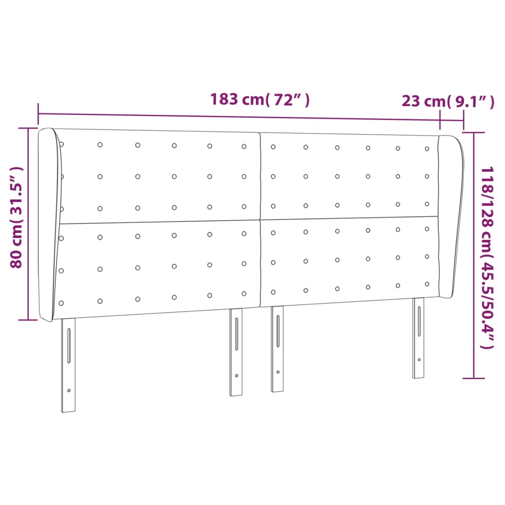 Vzglavje z ušesi sivo 183x23x118/128 cm umetno usnje