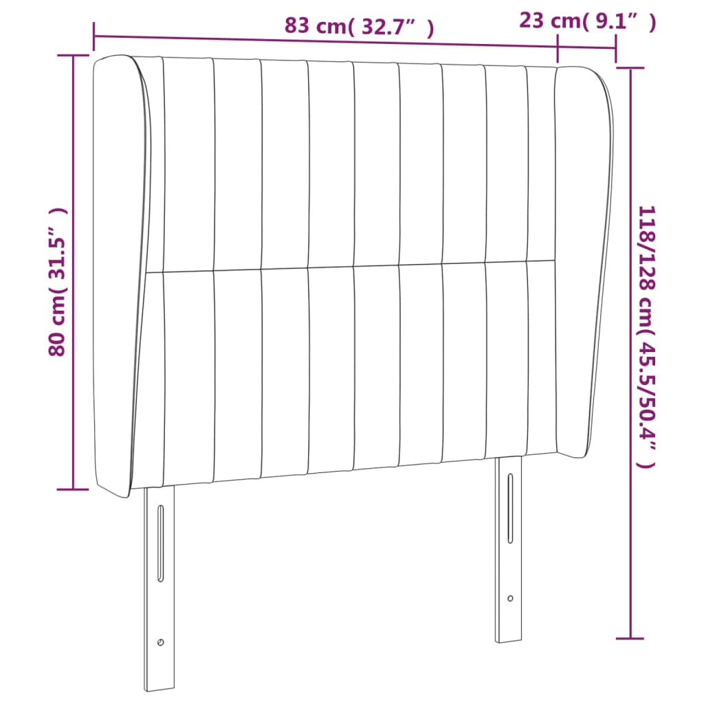 Vzglavje z ušesi temno sivo 83x23x118/128 cm blago