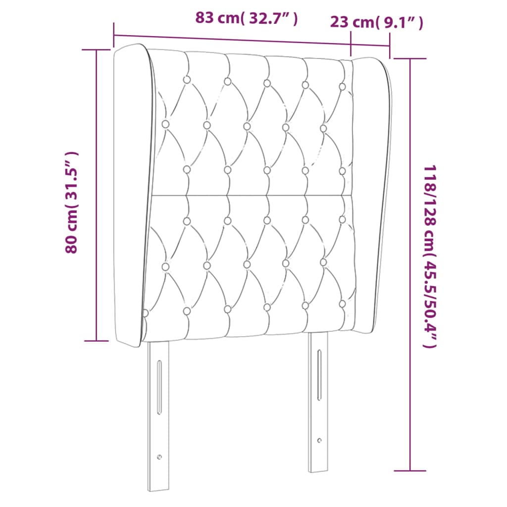 Vzglavje z ušesi temno rjavo 83x23x118/128 cm blago