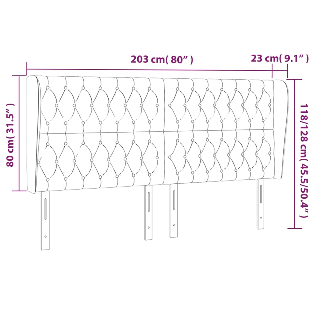 Vzglavje z ušesi krem 203x23x118/128 cm blago