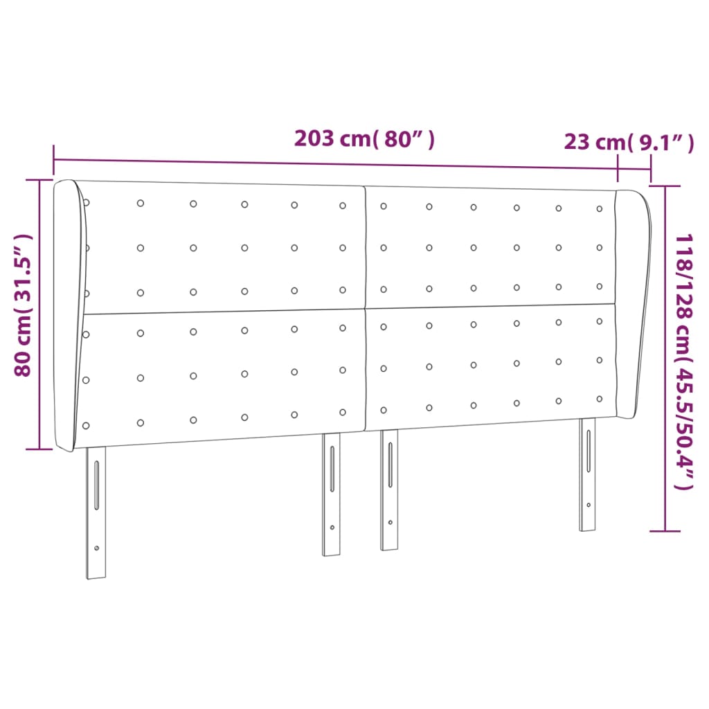 Vzglavje z ušesi taupe 203x23x118/128 cm blago