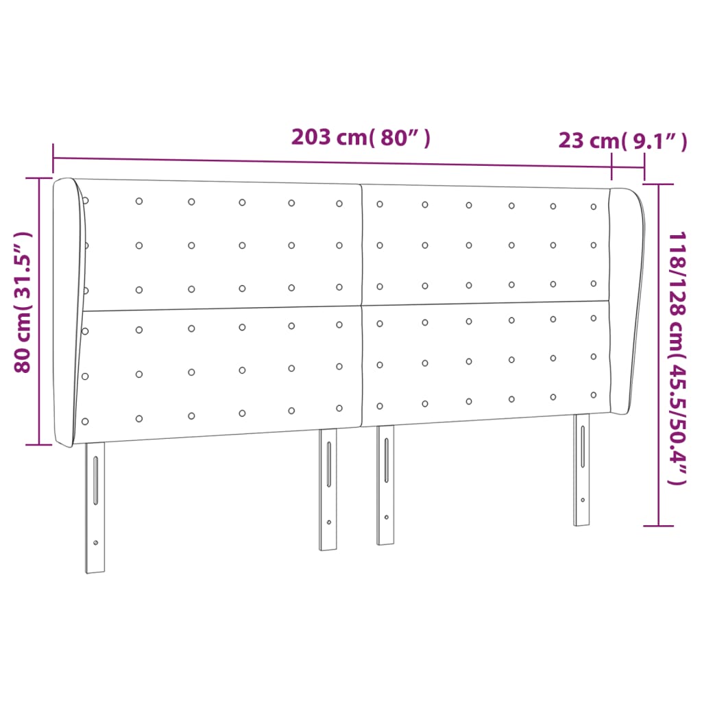 Vzglavje z ušesi svetlo sivo 203x23x118/128 cm žamet