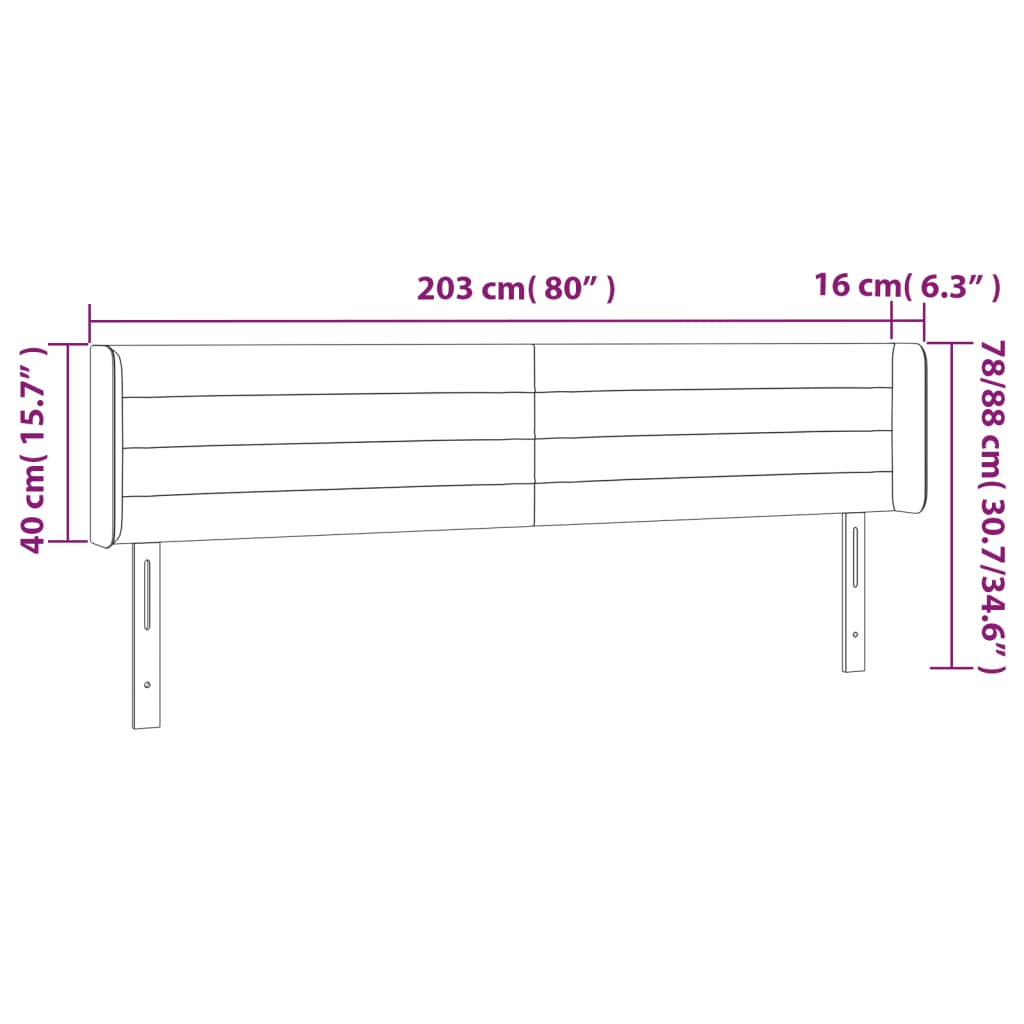 Vzglavje z ušesi temno modro 203x16x78/88 cm žamet