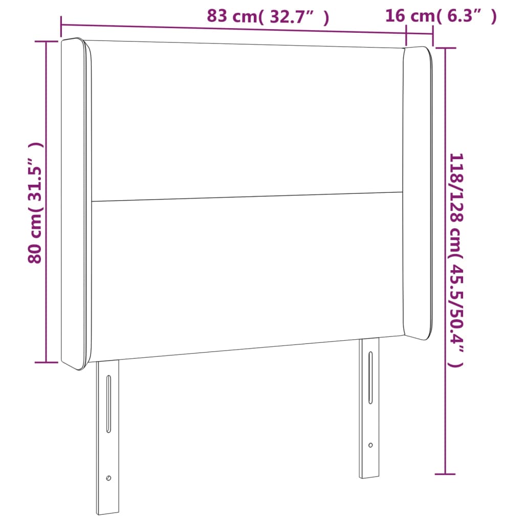 Vzglavje z ušesi temno sivo 83x16x118/128 cm blago