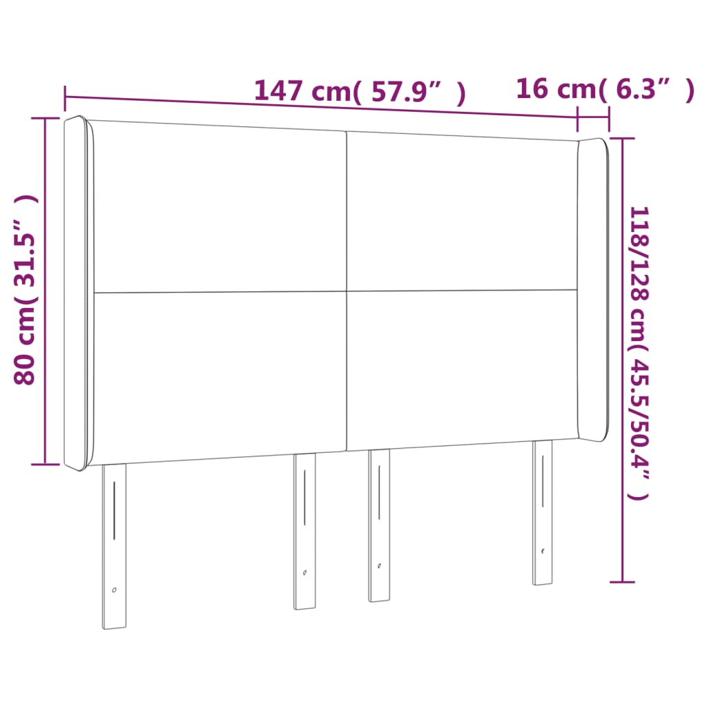 Vzglavje z ušesi temno rjavo 147x16x118/128 cm blago