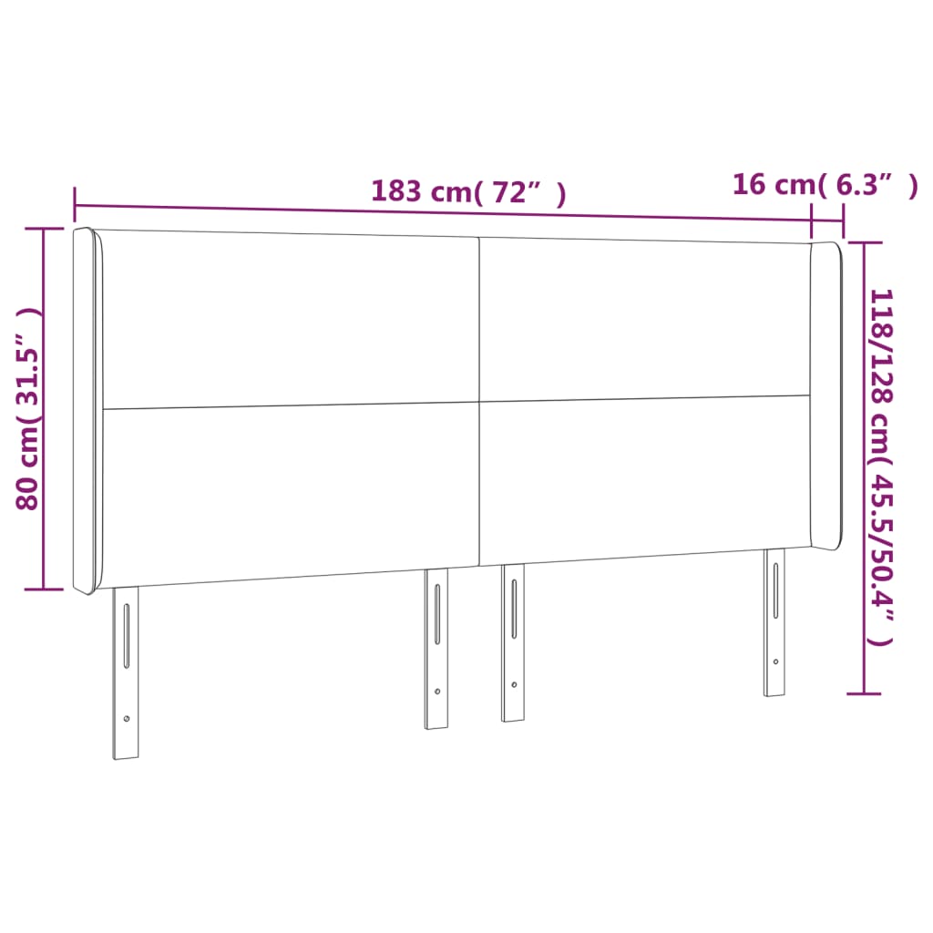 Vzglavje z ušesi temno modro 183x16x118/128 cm žamet