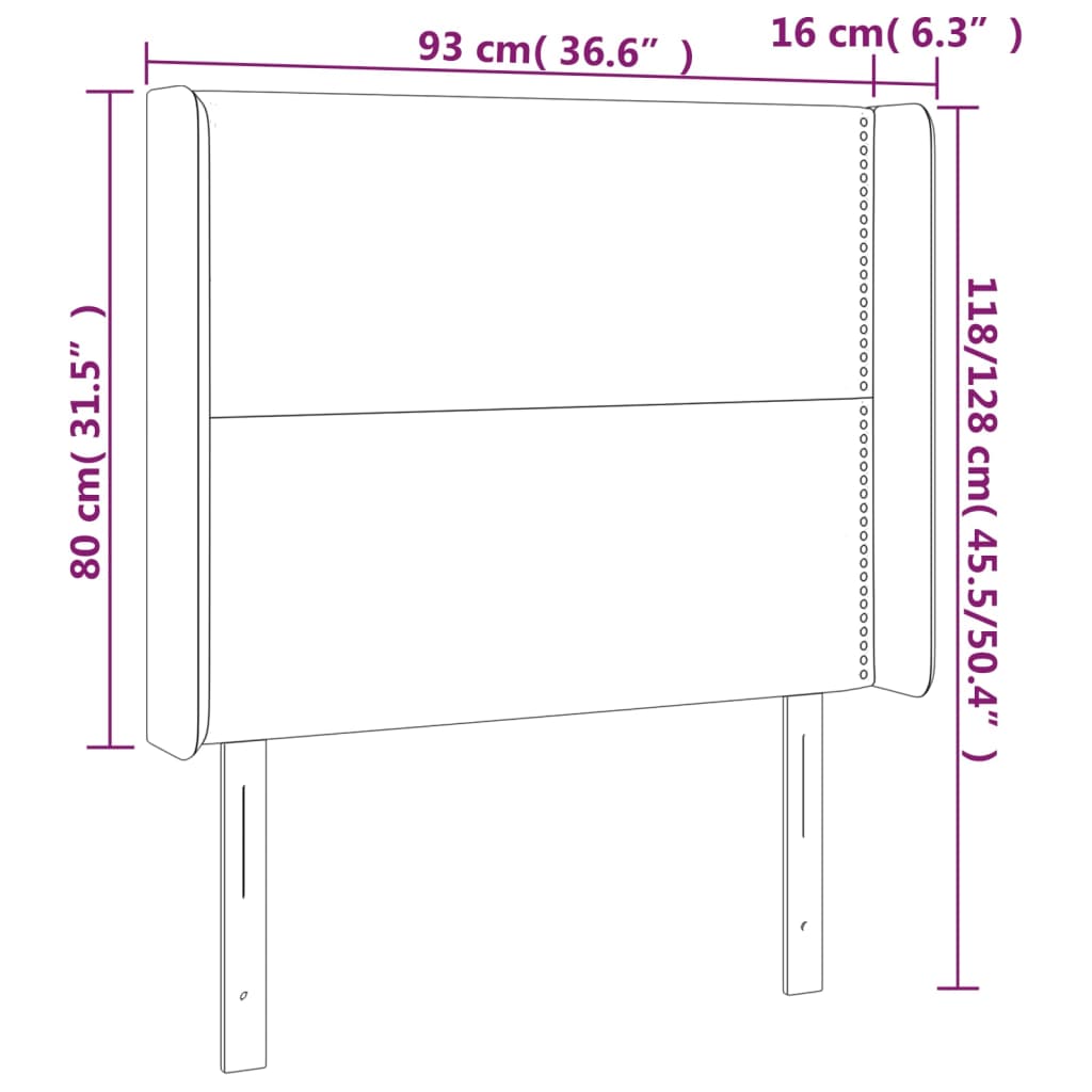 Vzglavje z ušesi sivo 93x16x118/128 cm umetno usnje