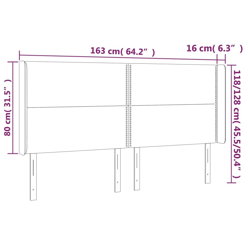 Vzglavje z ušesi belo 163x16x118/128 cm umetno usnje