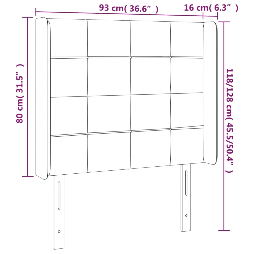 Vzglavje z ušesi modro 93x16x118/128 cm blago