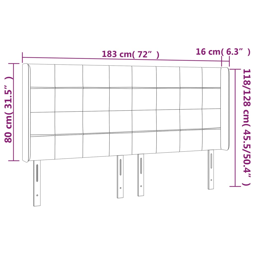 Vzglavje z ušesi modro 183x16x118/128 cm blago