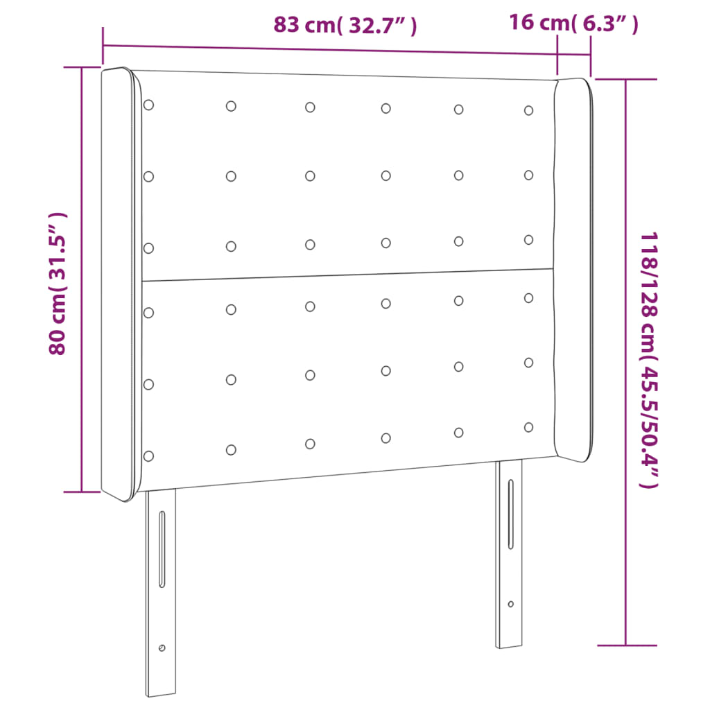 Vzglavje z ušesi sivo 83x16x118/128 cm umetno usnje