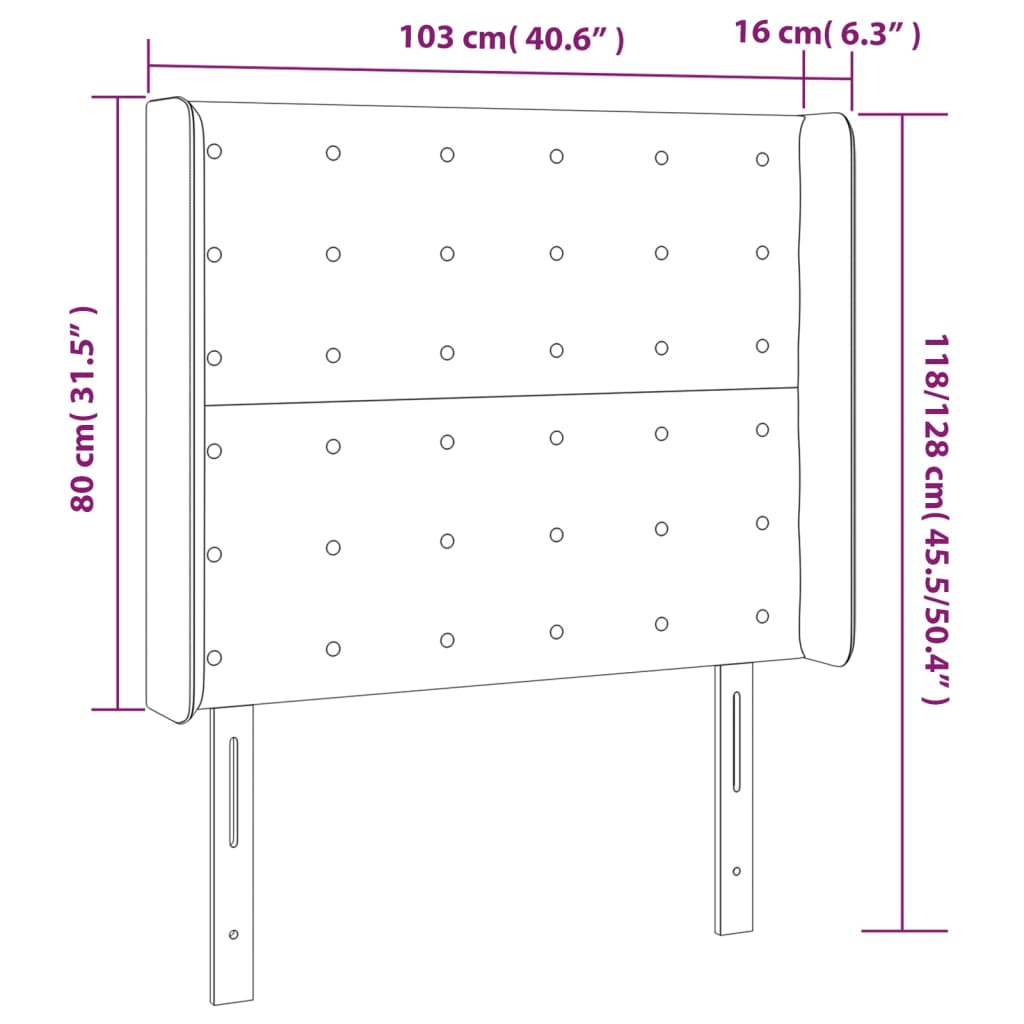 Vzglavje z ušesi sivo 103x16x118/128 cm umetno usnje