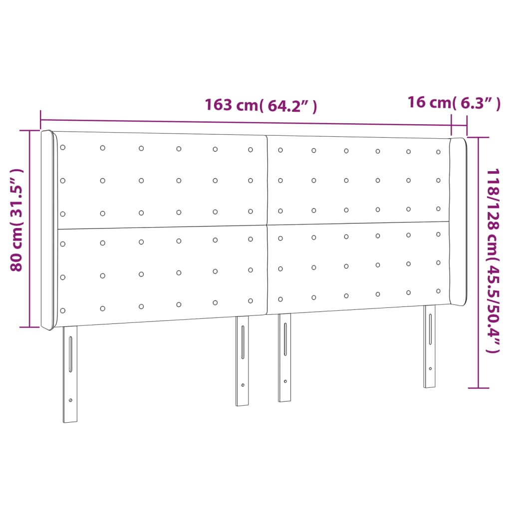 Vzglavje z ušesi črno 163x16x118/128 cm umetno usnje