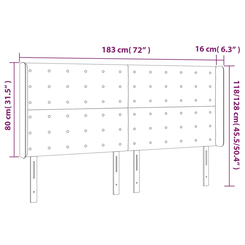 Vzglavje z ušesi sivo 183x16x118/128 cm umetno usnje