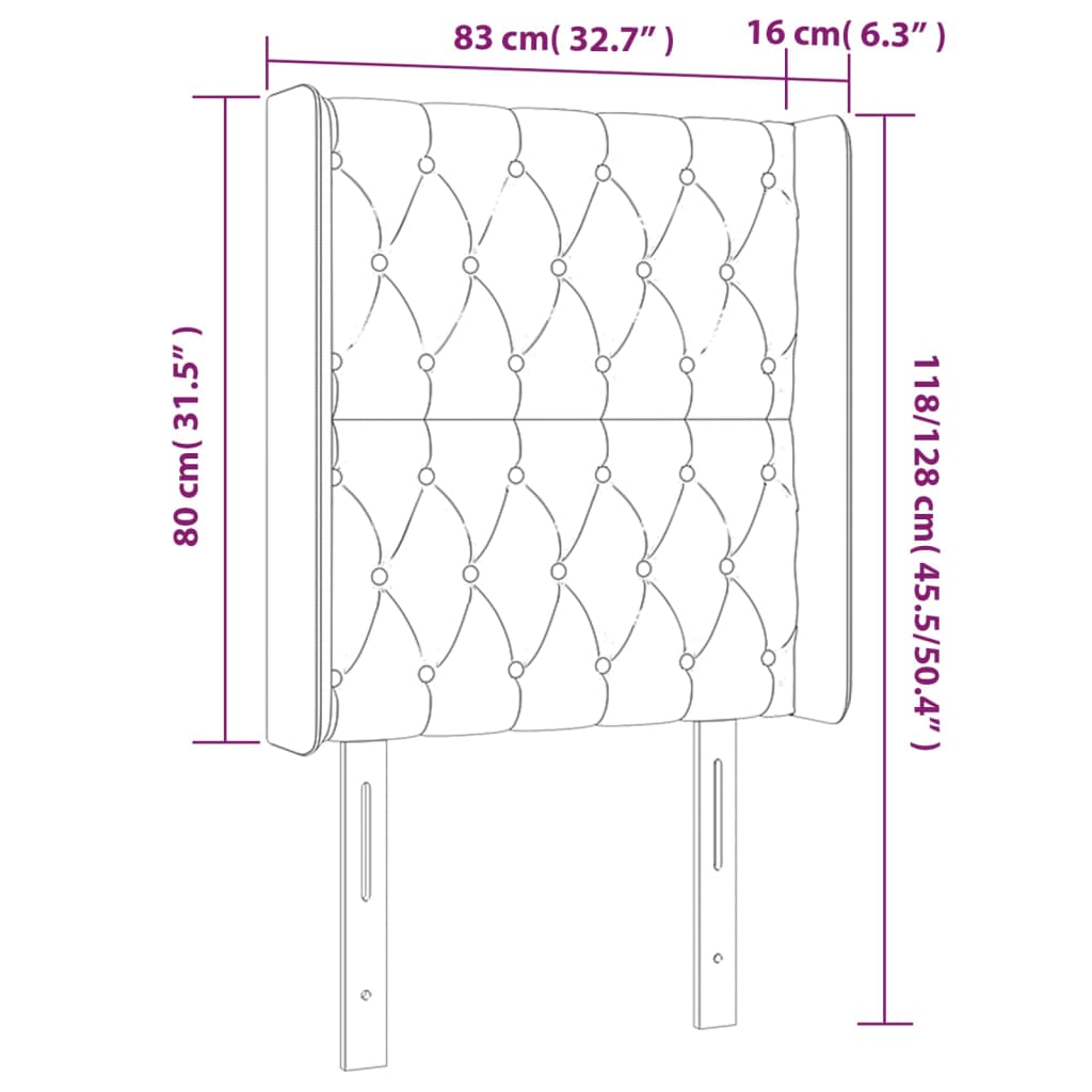 Vzglavje z ušesi temno rjavo 83x16x118/128 cm blago