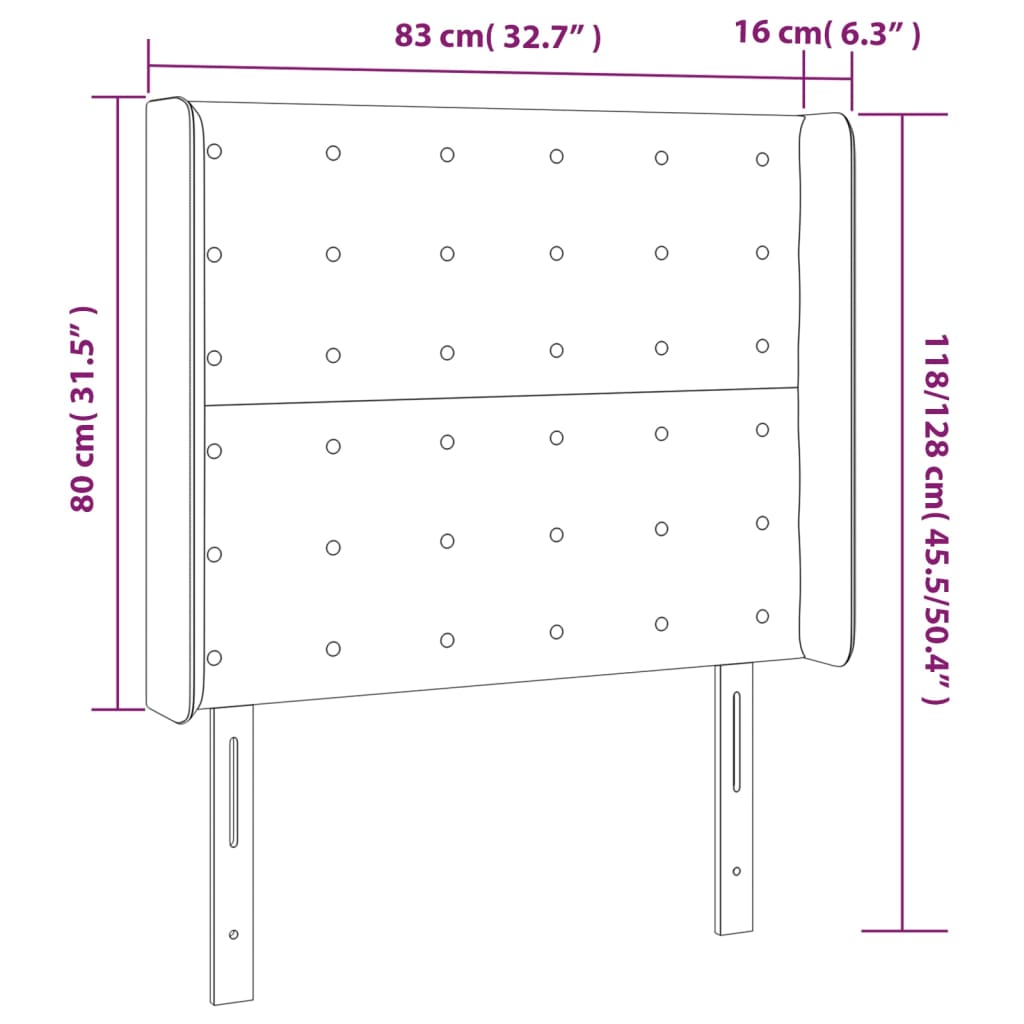 Vzglavje z ušesi modro 83x16x118/128 cm blago