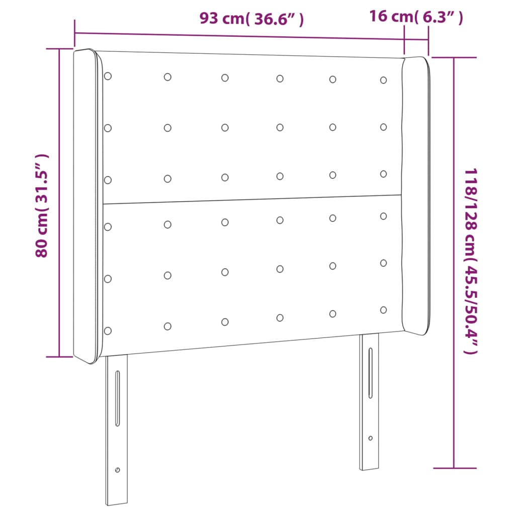 Vzglavje z ušesi taupe 93x16x118/128 cm blago