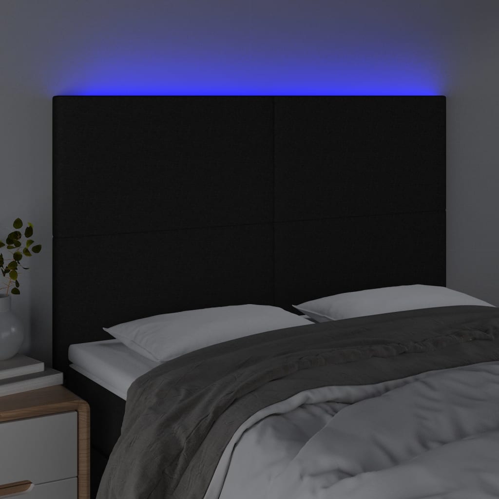 LED posteljno vzglavje črno 144x5x118/128 cm blago