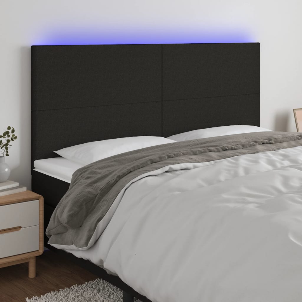 LED posteljno vzglavje črno 160x5x118/128 cm blago