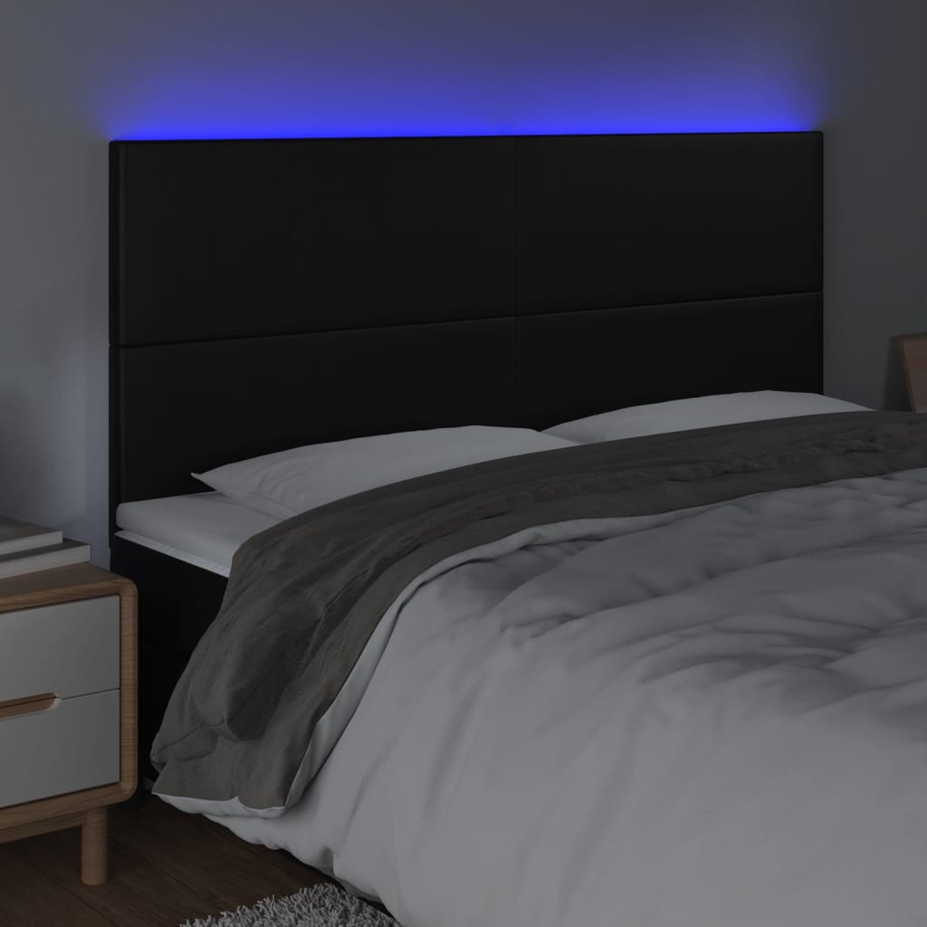 LED posteljno vzglavje črno 160x5x118/128 cm umetno usnje