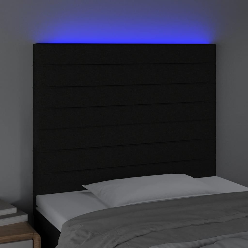 LED posteljno vzglavje črno 100x5x118/128 cm blago