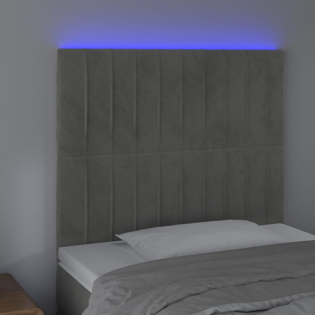 LED posteljno vzglavje svetlo sivo 80x5x118/128 cm žamet