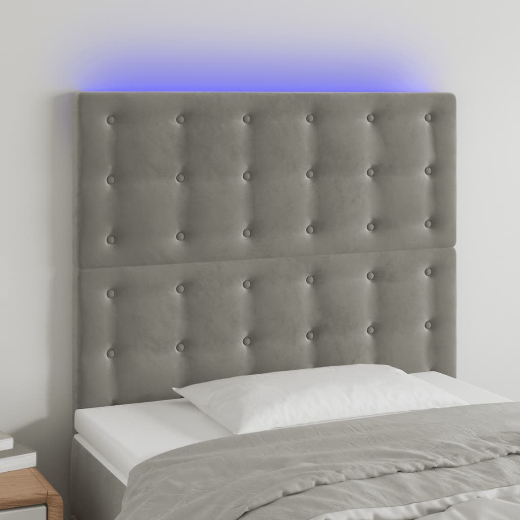 LED posteljno vzglavje svetlo sivo 90x5x118/128 cm žamet