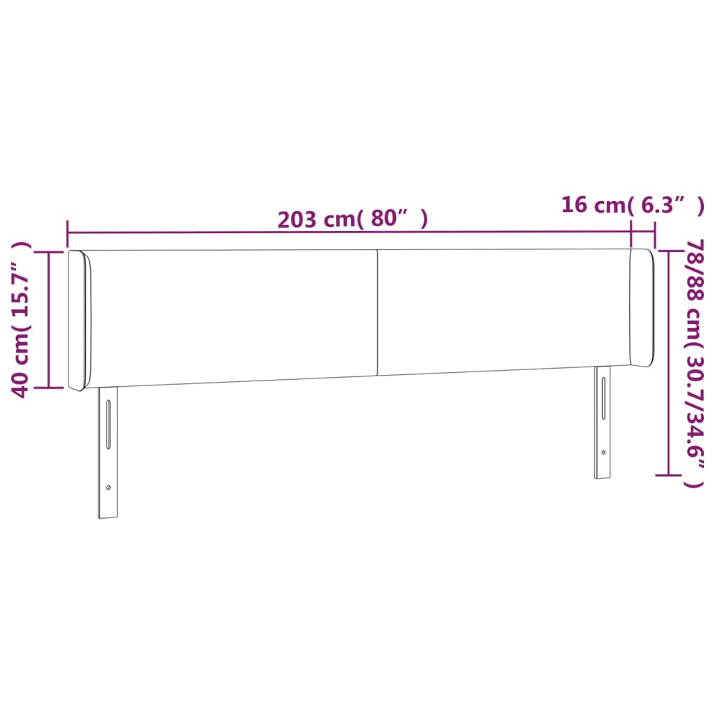 LED posteljno vzglavje črno 203x16x78/88 cm žamet