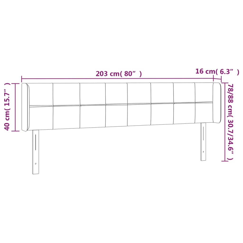 LED posteljno vzglavje črno 203x16x78/88 cm žamet