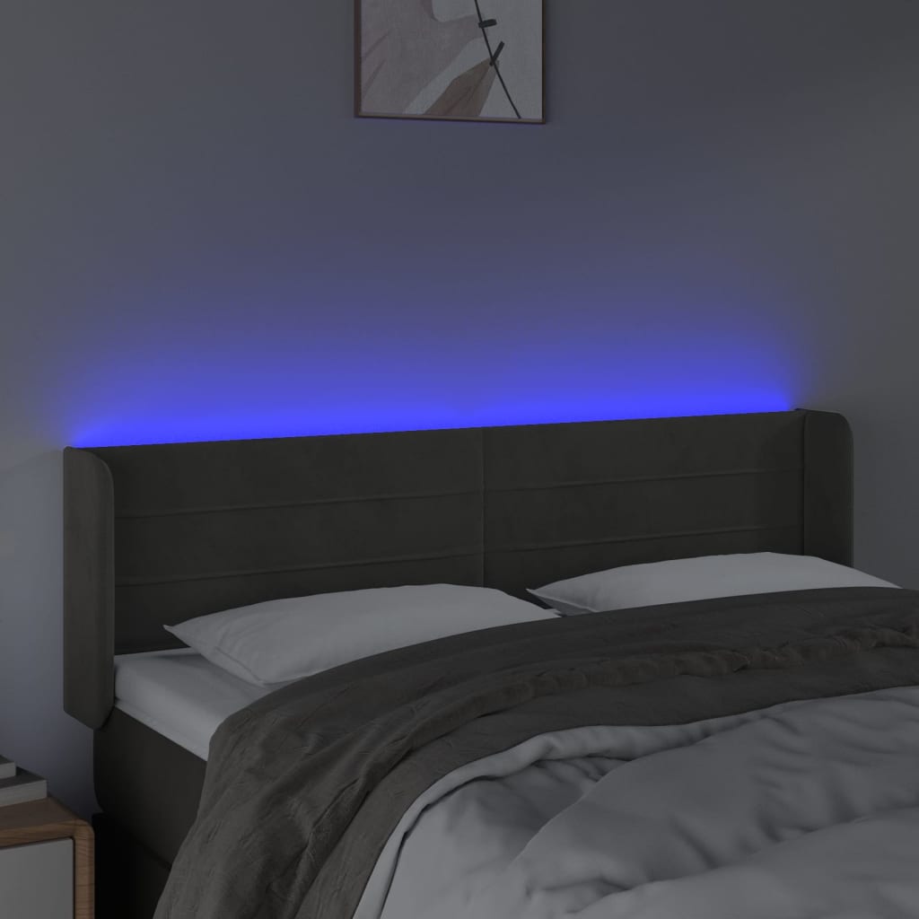 LED posteljno vzglavje temno sivo 147x16x78/88 cm žamet