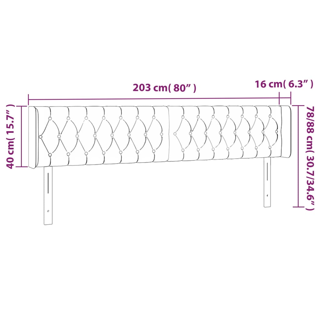 LED posteljno vzglavje črno 203x16x78/88 cm žamet