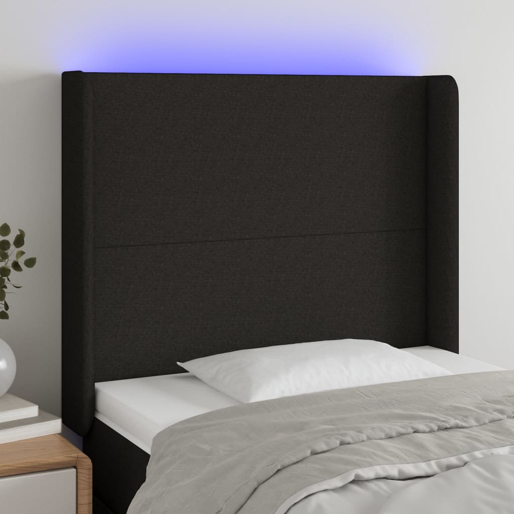 LED posteljno vzglavje črno 83x16x118/128 cm blago