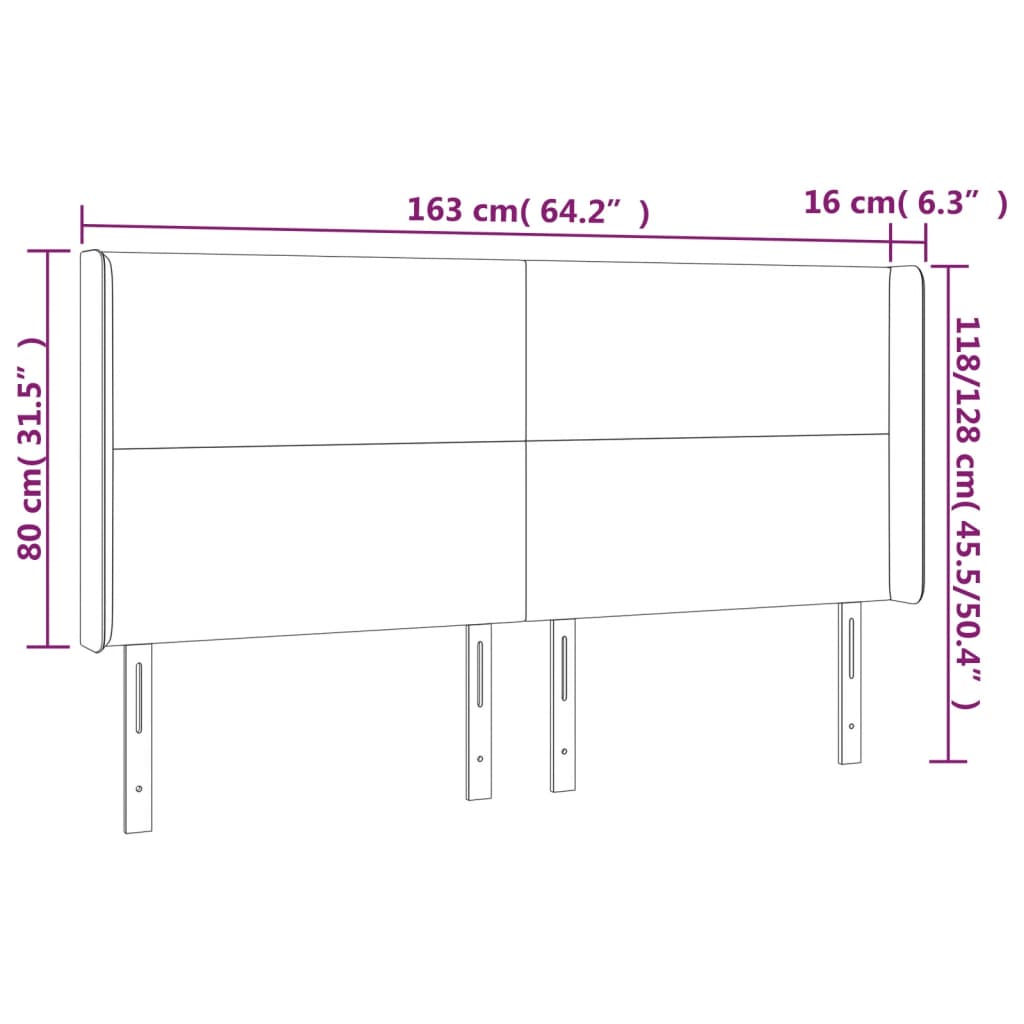 LED posteljno vzglavje črno 163x16x118/128 cm blago